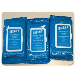 3 QUEEN V Swipe Right Wipes Feminine Hygiene 32 Ct Each Coconut Aloe Flushable